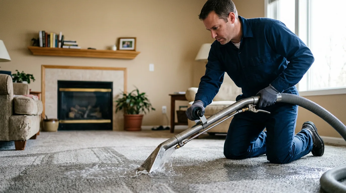 Water damage restoration technician working near Hancock, MI